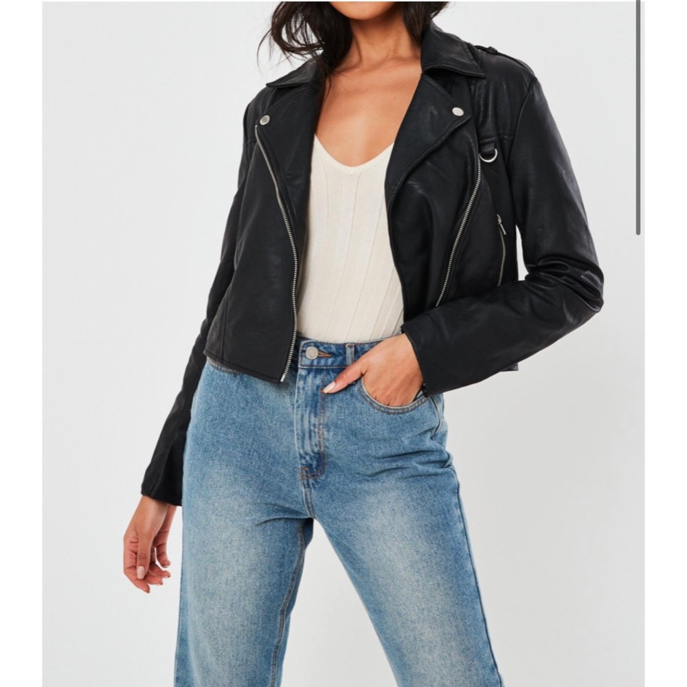 NWT MISSGUIDED Tall Black Ultimate Boxy FAUX Leather Biker Jacket Sz 4